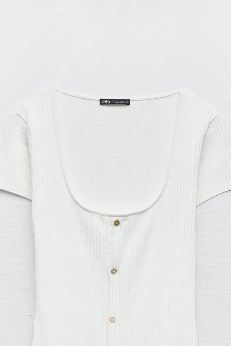 ZARA RIBBED WITH BUTTONS Klänning Dam Vita | OWPGD-2147