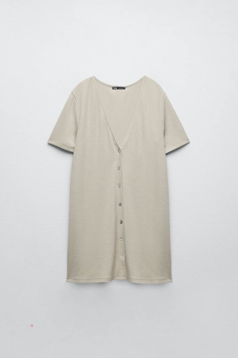 ZARA RIBBED WITH BUTTONS T-shirt Dam Bruna | IHQSW-3524