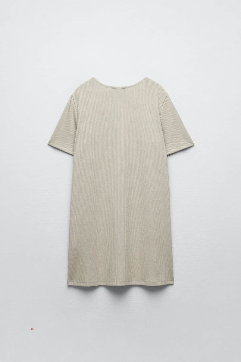 ZARA RIBBED WITH BUTTONS T-shirt Dam Bruna | IHQSW-3524