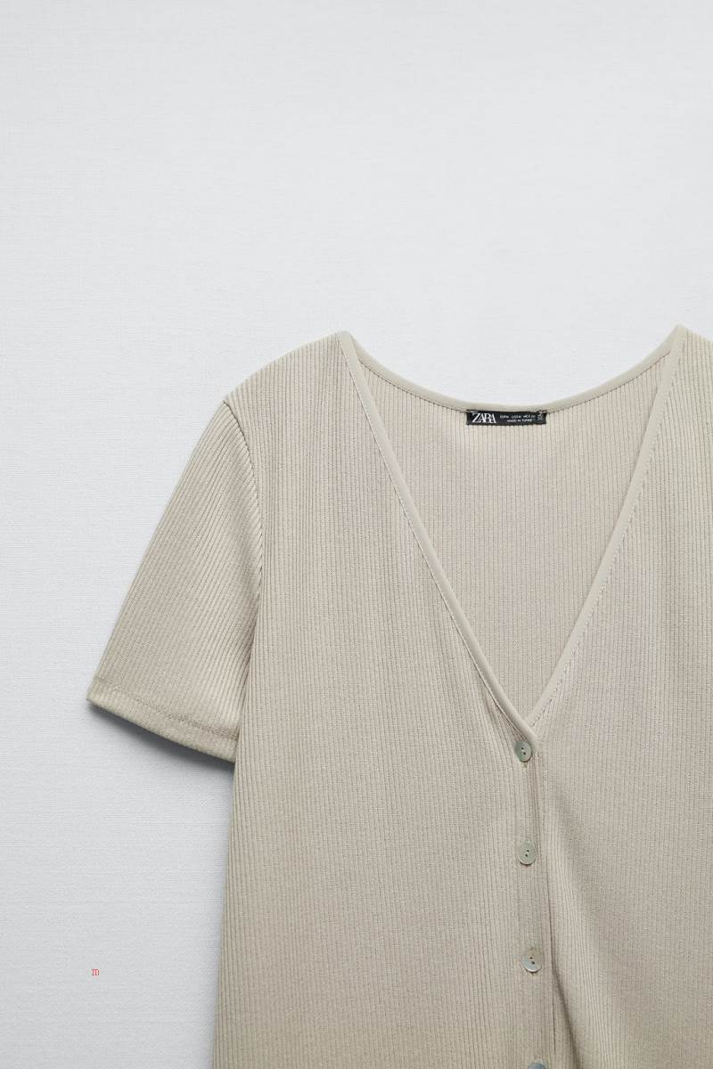 ZARA RIBBED WITH BUTTONS T-shirt Dam Bruna | IHQSW-3524