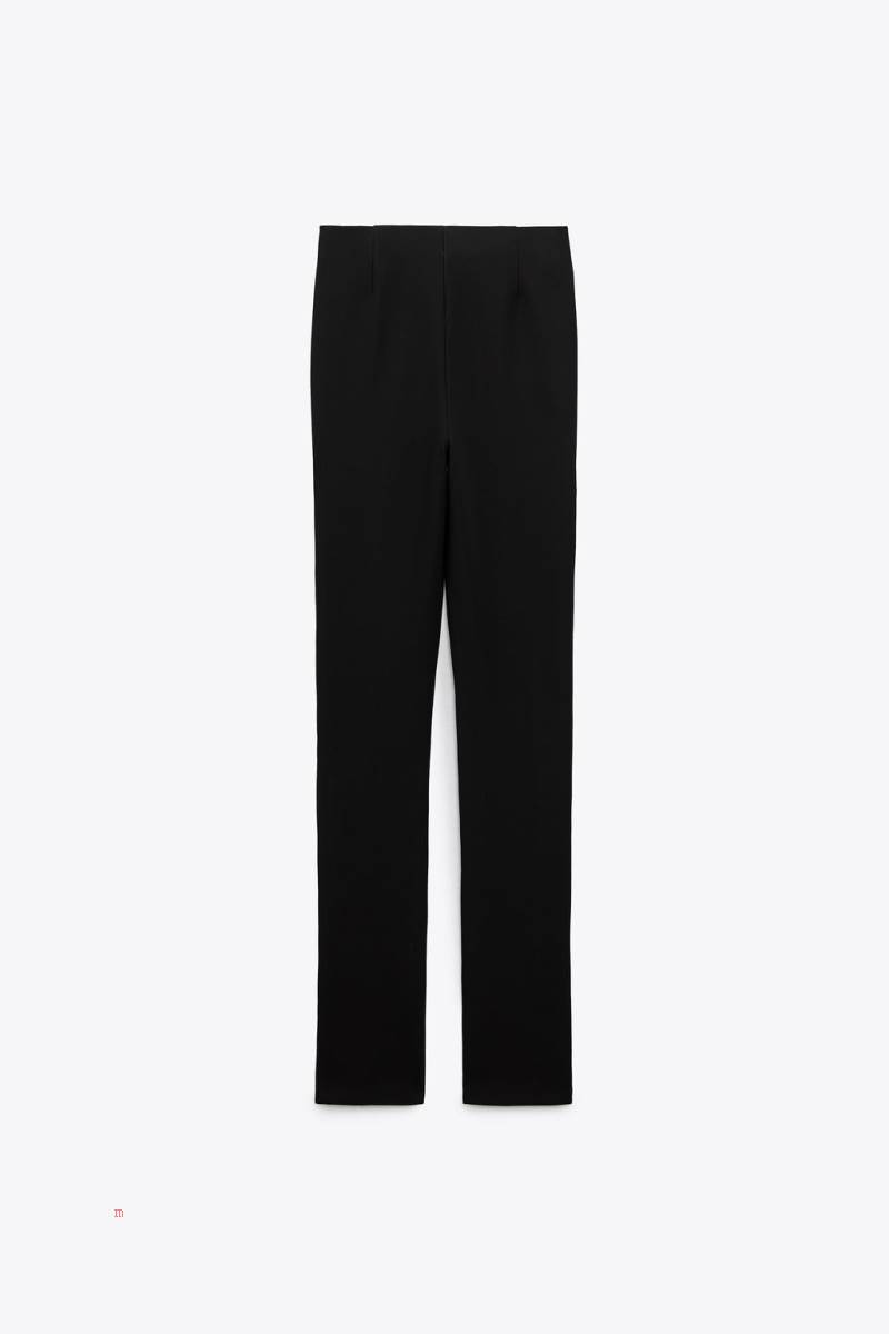 ZARA RIBBED WITH FRONT SPLIT HEM Leggings Dam Svarta | JFINA-8014