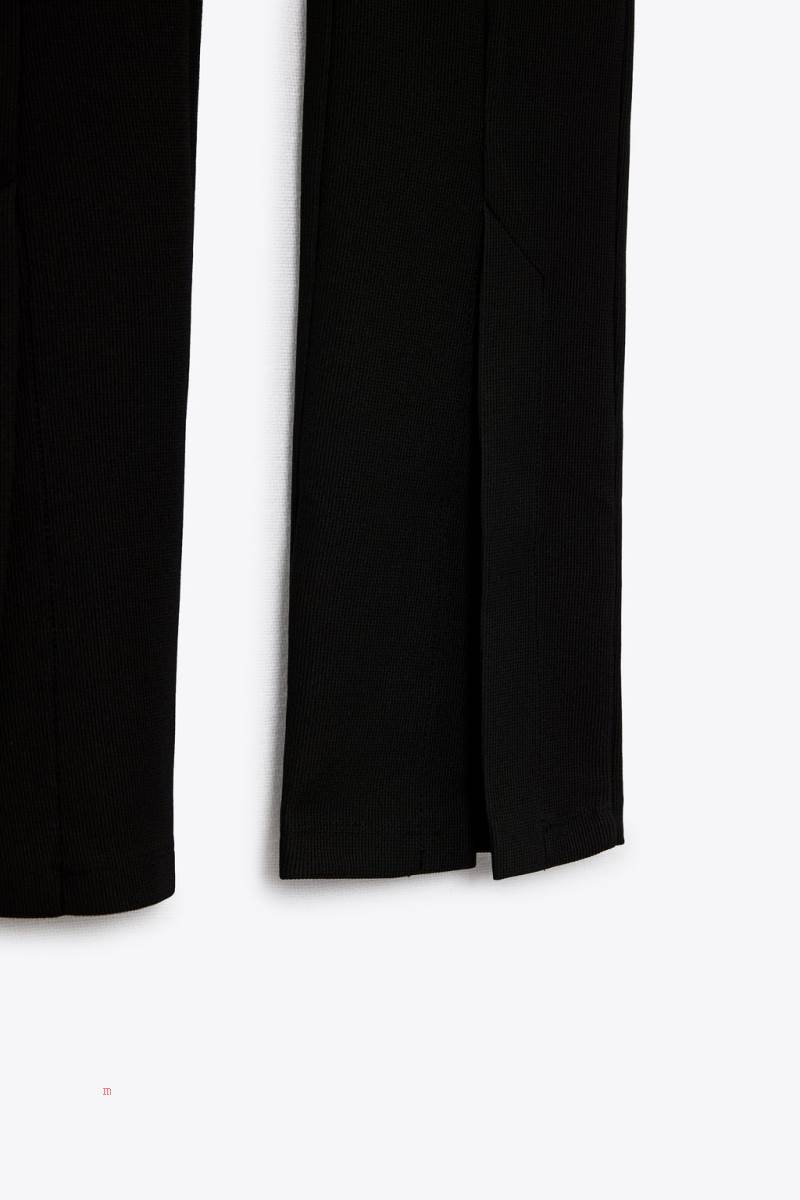 ZARA RIBBED WITH FRONT SPLIT HEM Leggings Dam Svarta | JFINA-8014