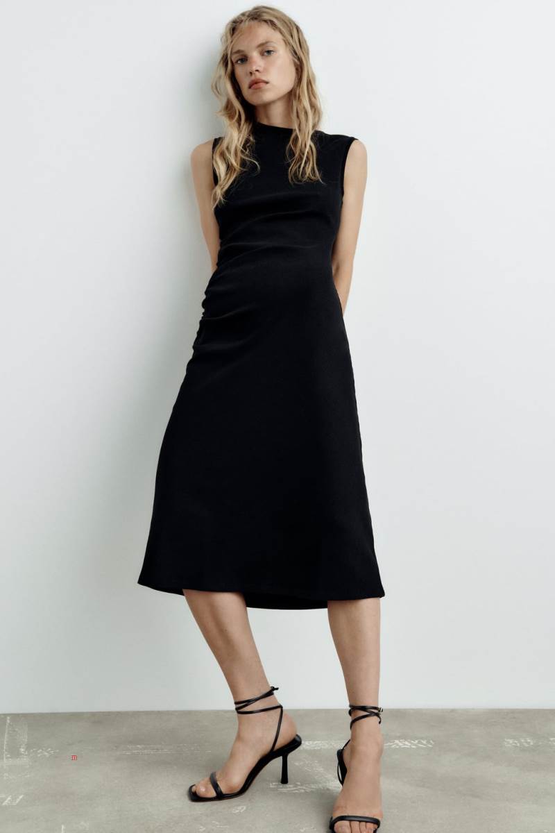 ZARA RIBBED WITH GATHERING Klänning Dam Svarta | XTOMN-4539