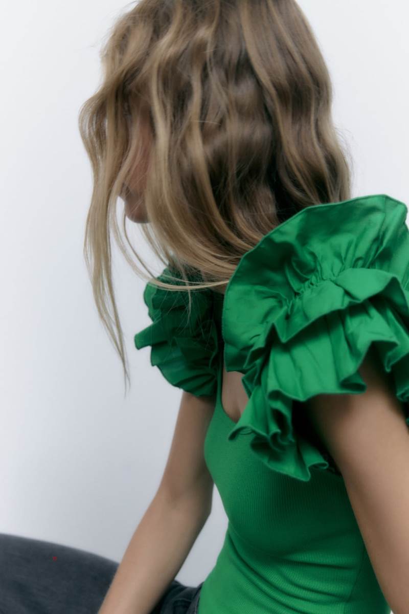 ZARA RIBBED WITH RUFFLES Bodysuit Dam Gröna | ERPTI-7906