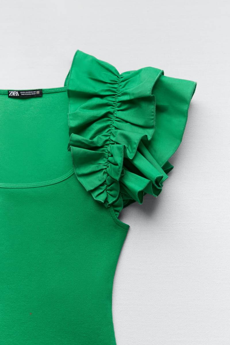 ZARA RIBBED WITH RUFFLES Bodysuit Dam Gröna | ERPTI-7906