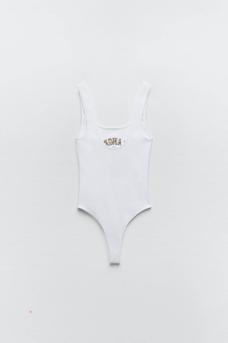 ZARA RIBBED WITH SLOGAN Bodysuit Dam Vita | UHGVF-3769