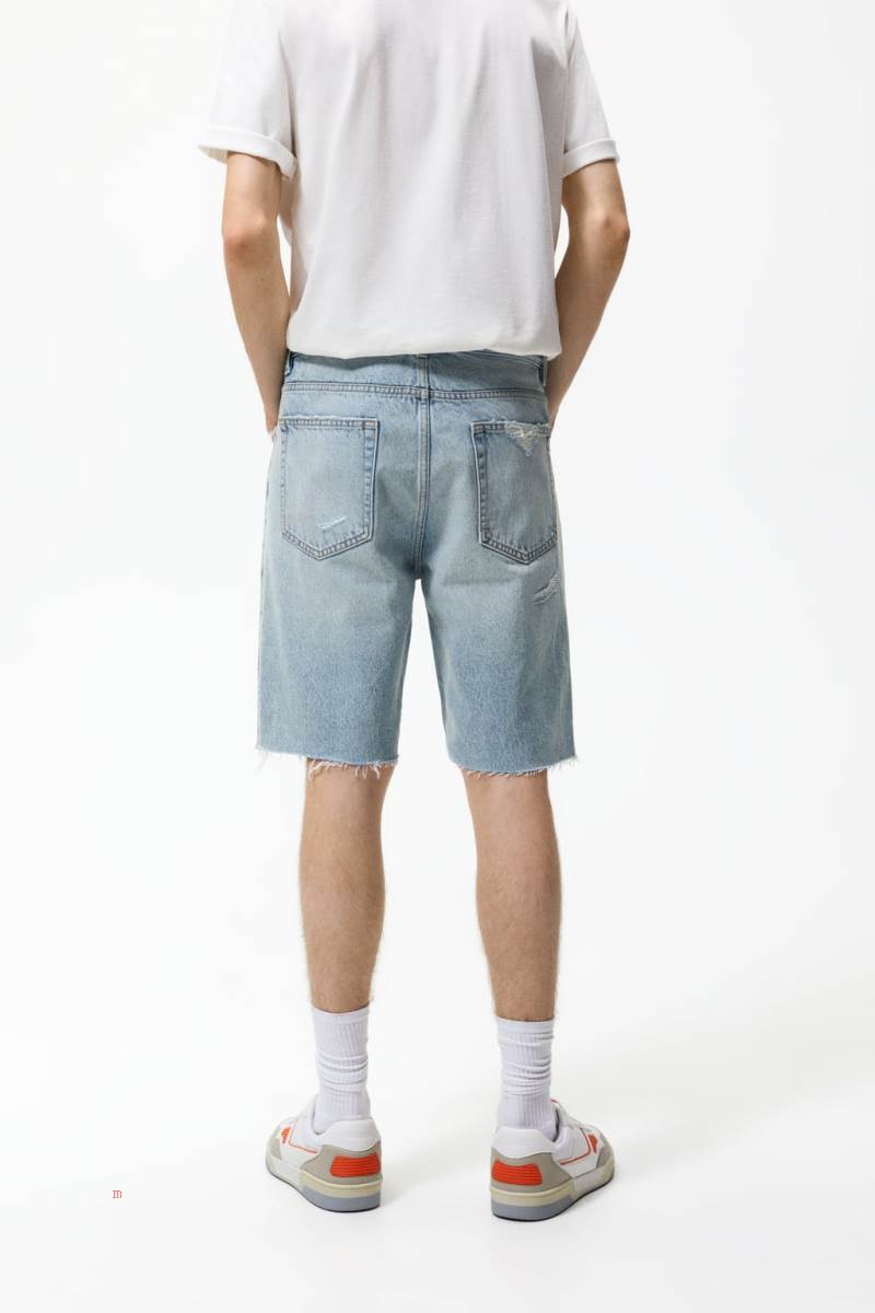 ZARA RIPPED DENIM BERMUDA Shorts Herr Ljusblå | FGYUZ-2015