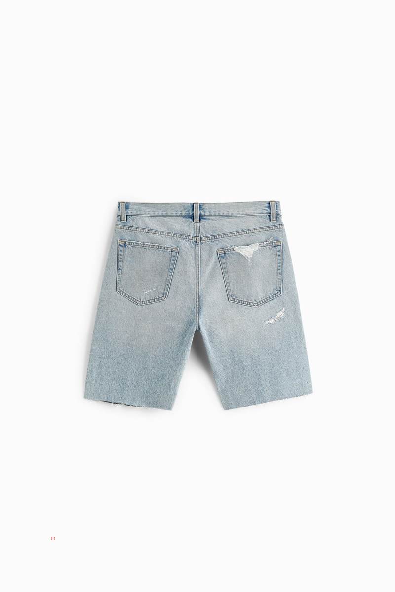 ZARA RIPPED DENIM BERMUDA Shorts Herr Ljusblå | FGYUZ-2015