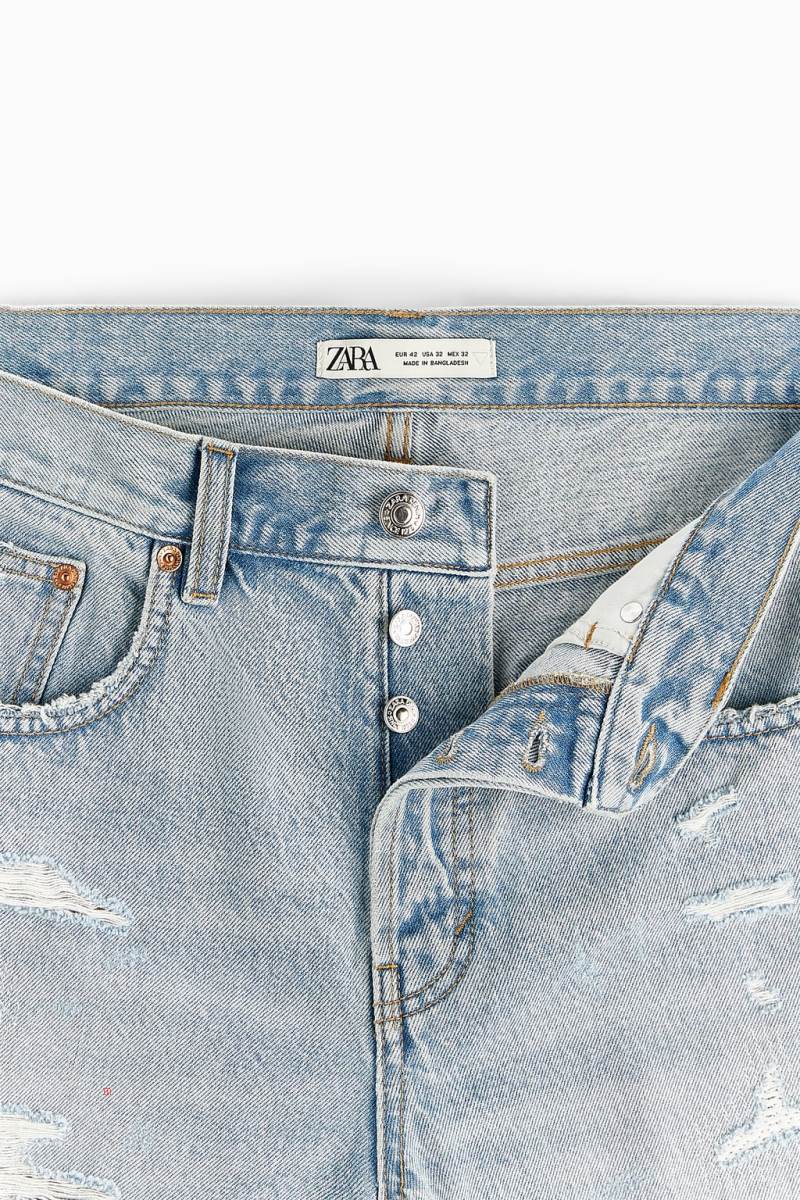 ZARA RIPPED DENIM BERMUDA Shorts Herr Ljusblå | FGYUZ-2015