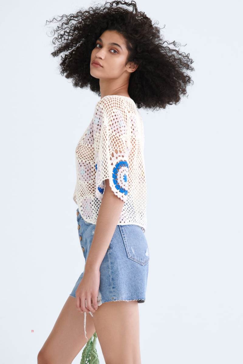 ZARA RIPPED DENIM Shorts Dam Blå | EMUBZ-9127