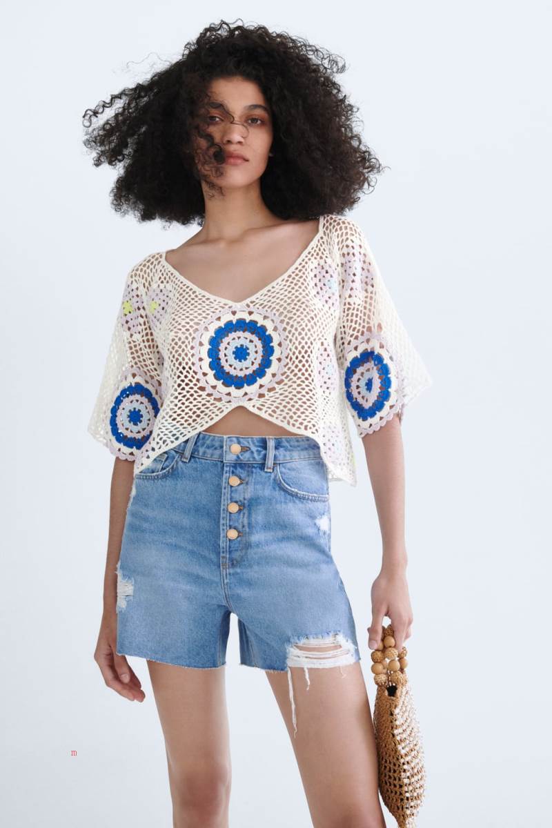 ZARA RIPPED DENIM Shorts Dam Blå | EMUBZ-9127