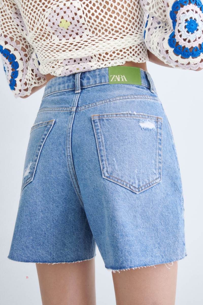 ZARA RIPPED DENIM Shorts Dam Blå | EMUBZ-9127