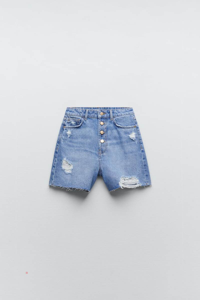 ZARA RIPPED DENIM Shorts Dam Blå | EMUBZ-9127