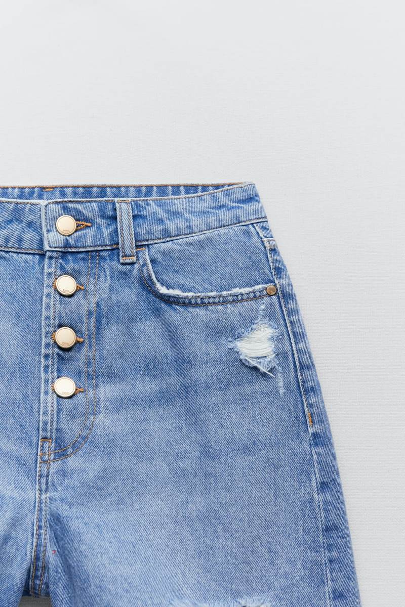ZARA RIPPED DENIM Shorts Dam Blå | EMUBZ-9127