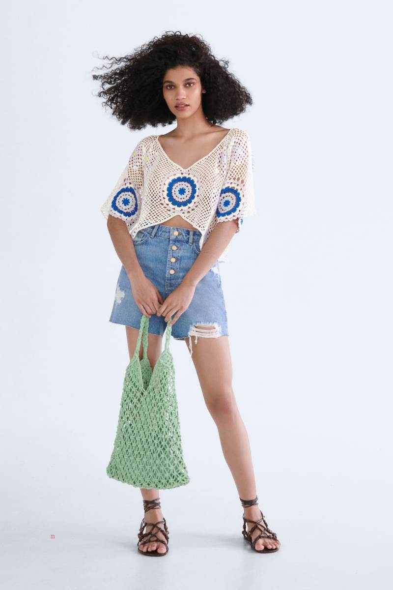 ZARA RIPPED DENIM Shorts Dam Blå | EMUBZ-9127