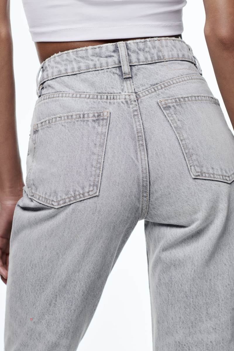 ZARA RIPPED MOM TRF Jeans Dam Ljusgrå | IMKJQ-2134