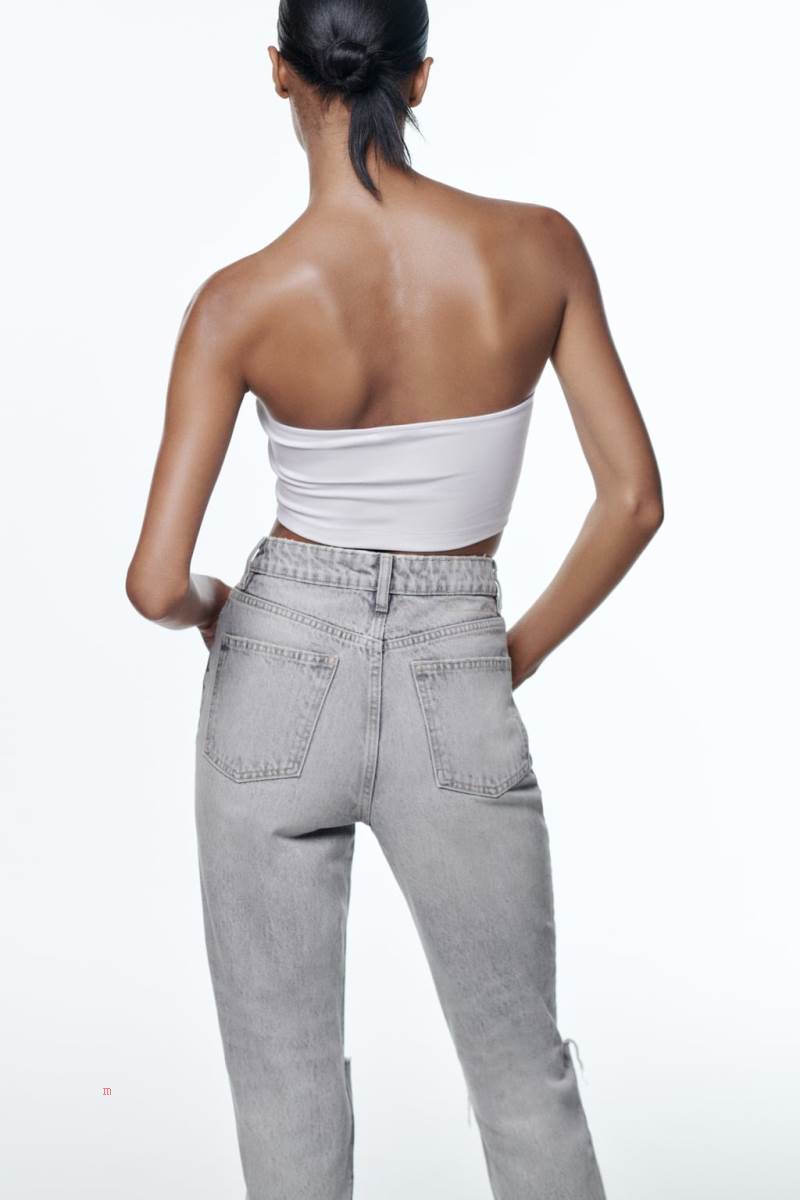 ZARA RIPPED MOM TRF Jeans Dam Ljusgrå | IMKJQ-2134