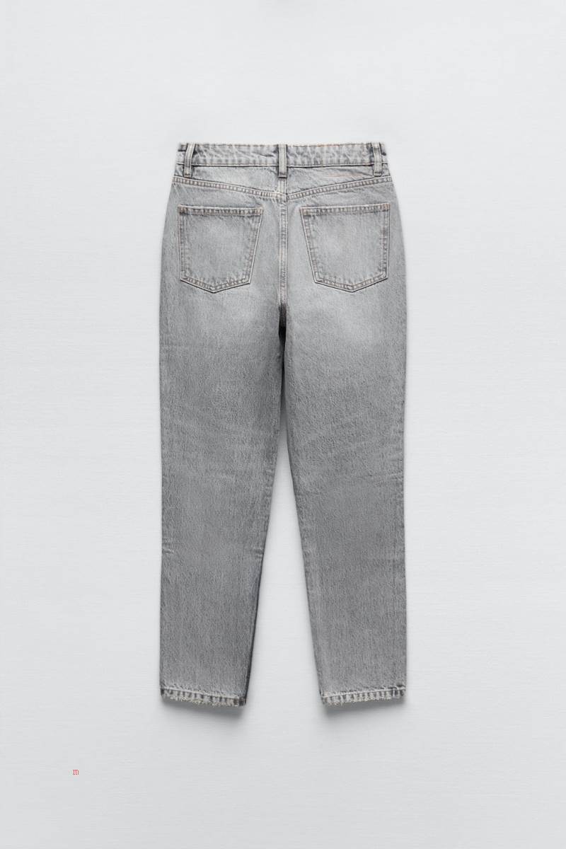 ZARA RIPPED MOM TRF Jeans Dam Ljusgrå | IMKJQ-2134