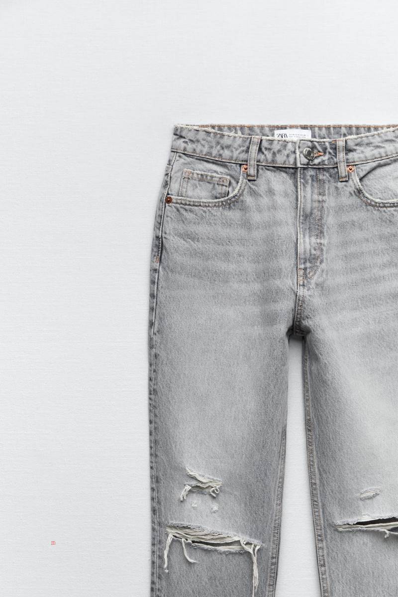 ZARA RIPPED MOM TRF Jeans Dam Ljusgrå | IMKJQ-2134