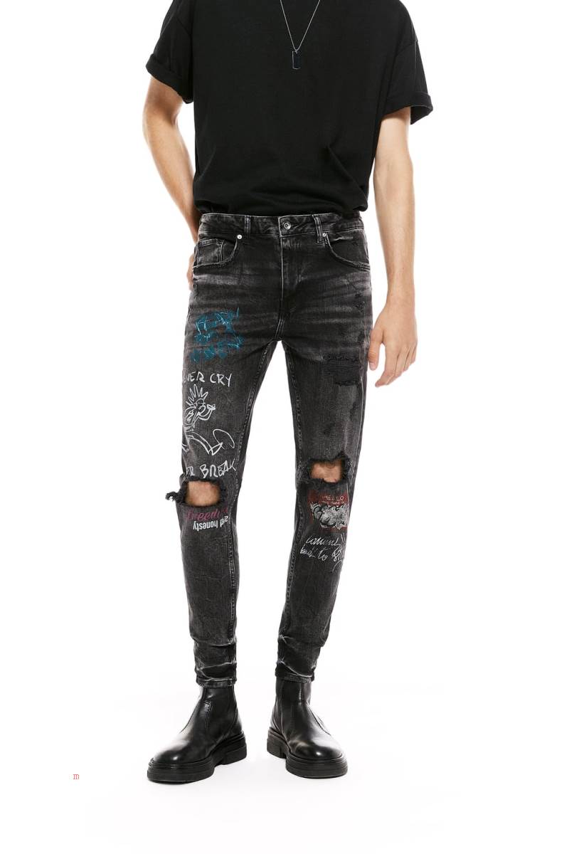 ZARA RIPPED SKINNY Jeans Herr Grå | LNMTK-2056