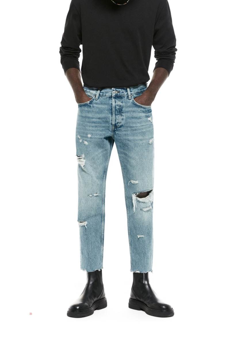 ZARA RIPPED STRAIGHT FIT Jeans Herr Blå | SRPZU-1805