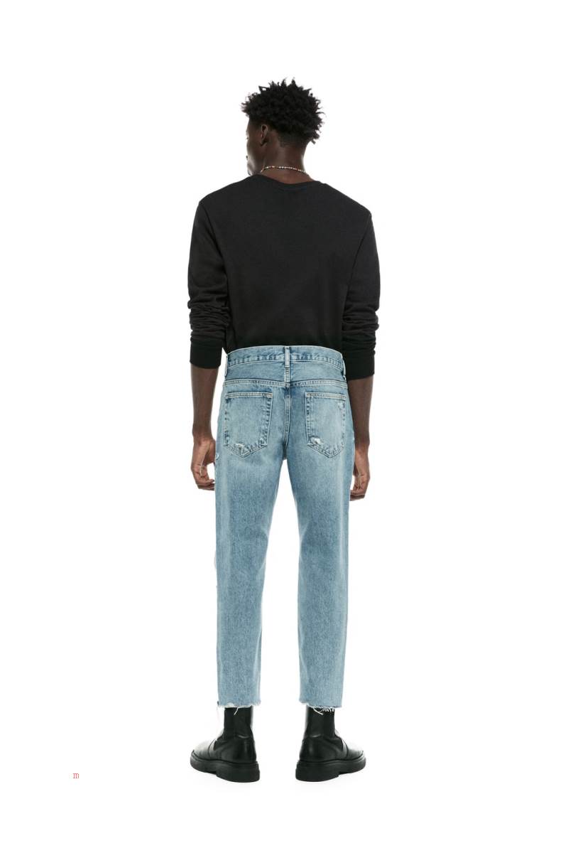 ZARA RIPPED STRAIGHT FIT Jeans Herr Blå | SRPZU-1805