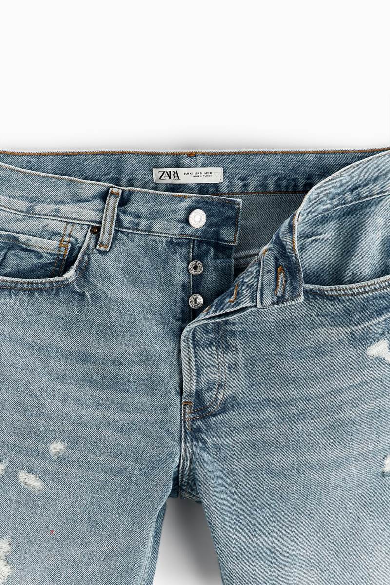 ZARA RIPPED STRAIGHT FIT Jeans Herr Blå | SRPZU-1805
