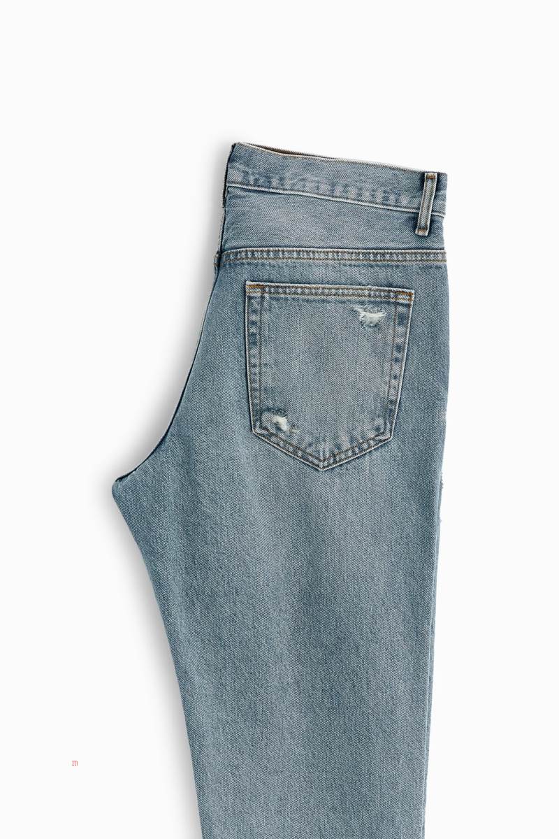 ZARA RIPPED STRAIGHT FIT Jeans Herr Blå | SRPZU-1805