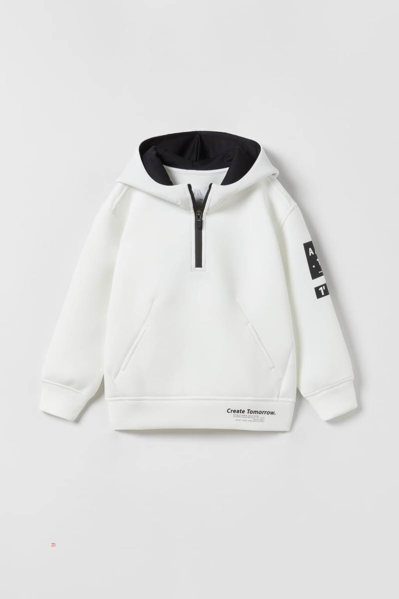 ZARA RIPSTOP SPORTY NEOPRENE Hoodie Pojke Vita | EVUFJ-6524