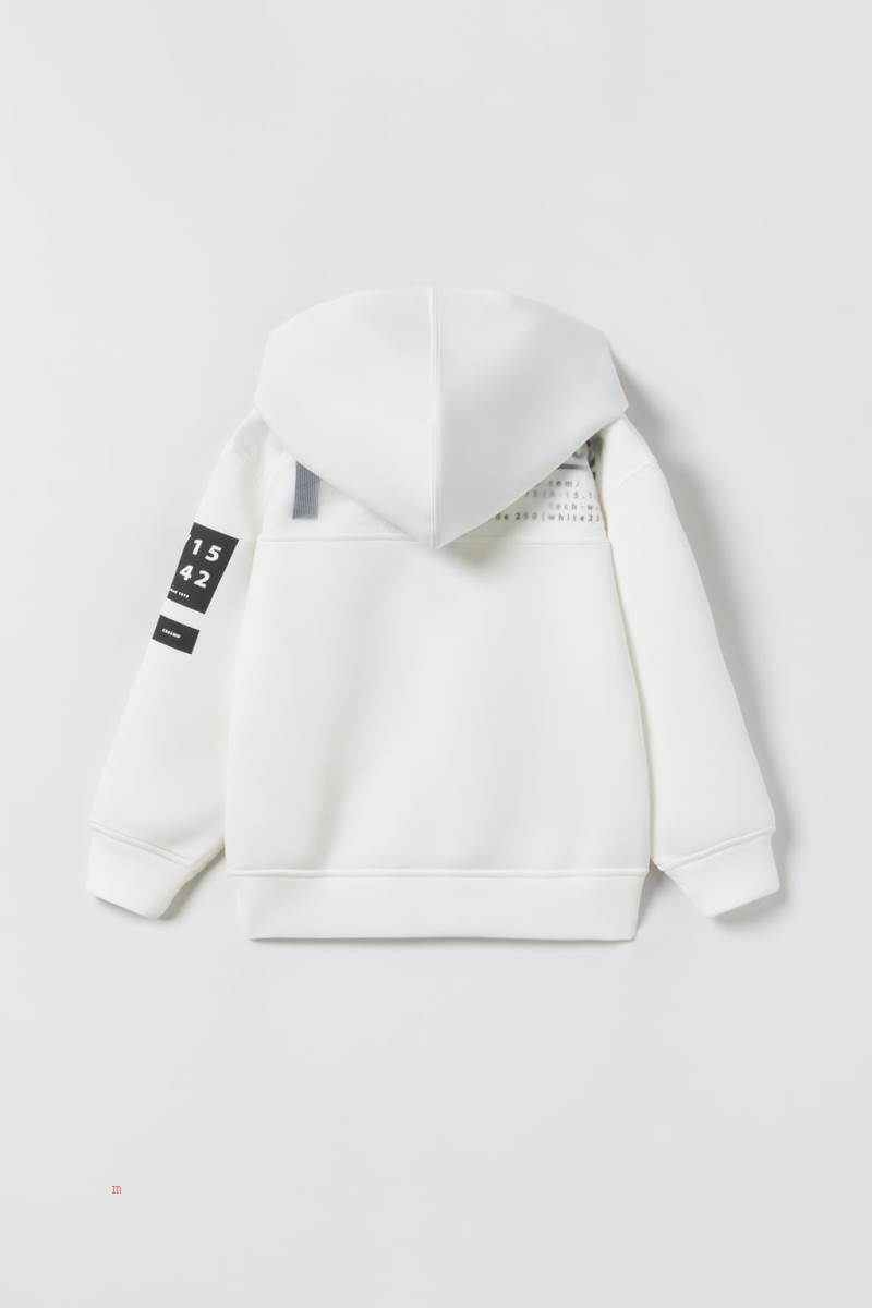 ZARA RIPSTOP SPORTY NEOPRENE Hoodie Pojke Vita | EVUFJ-6524