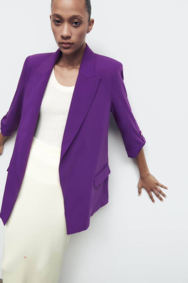 ZARA ROLLED-UP SLEEVES Blazers Dam Lila | HXIAE-2947
