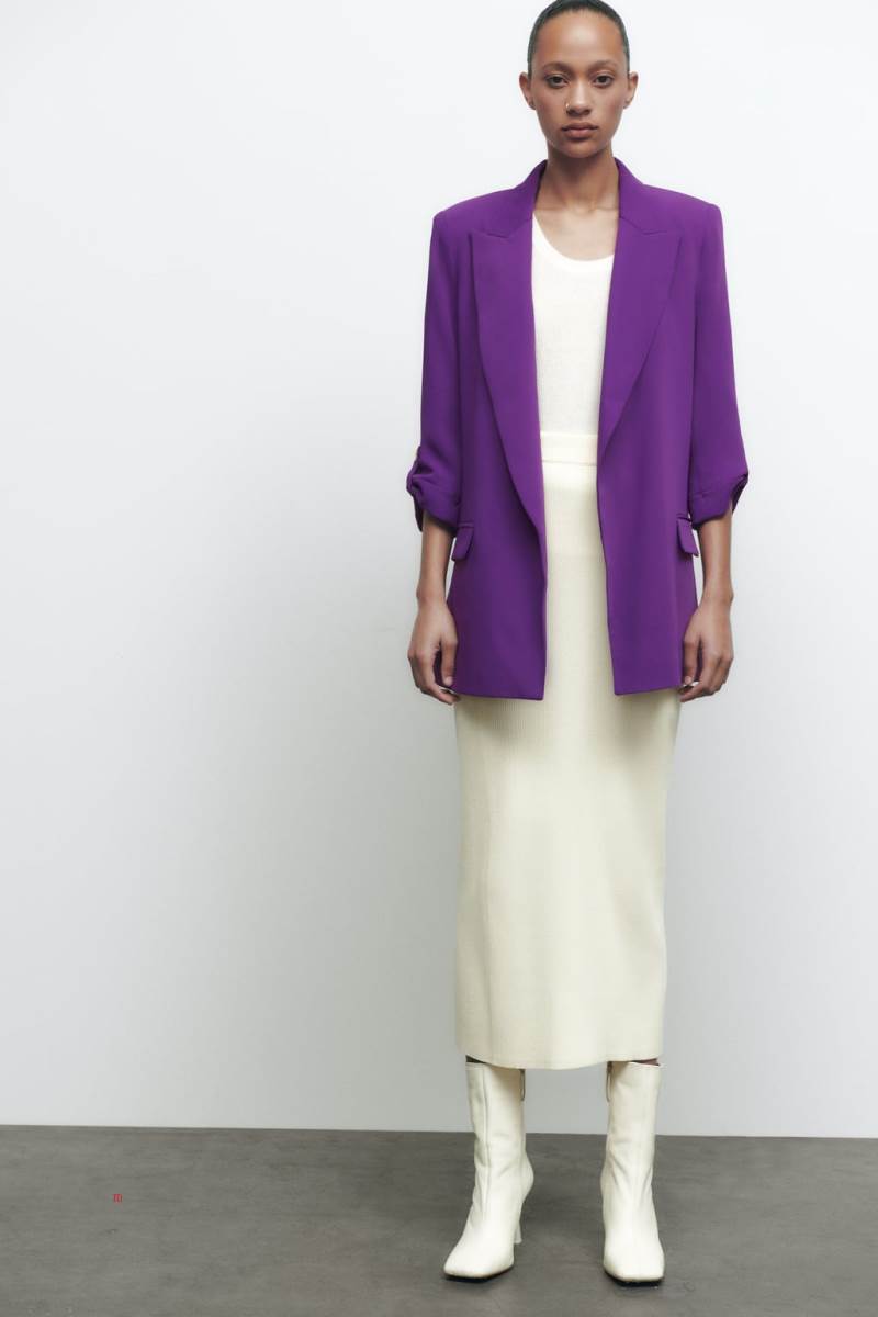 ZARA ROLLED-UP SLEEVES Blazers Dam Lila | HXIAE-2947