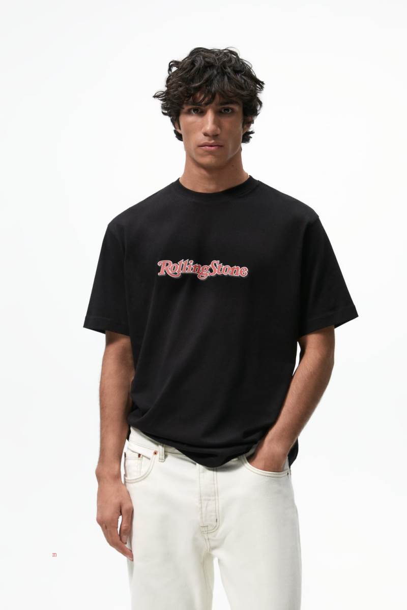 ZARA ROLLING STONE ® PRINT T-shirt Herr Svarta | WTSDK-8254