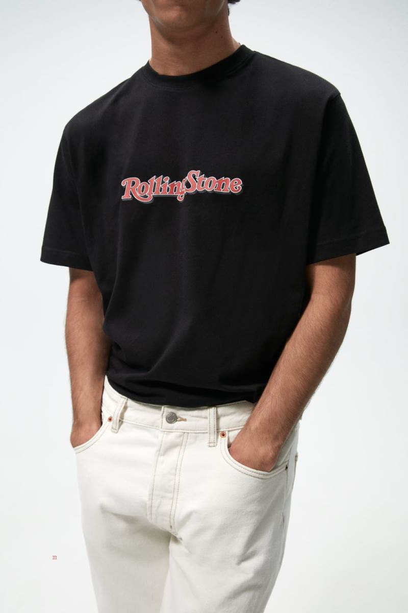 ZARA ROLLING STONE ® PRINT T-shirt Herr Svarta | WTSDK-8254