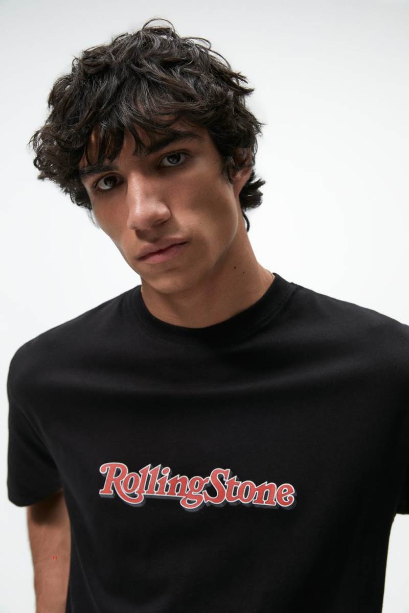 ZARA ROLLING STONE ® PRINT T-shirt Herr Svarta | WTSDK-8254