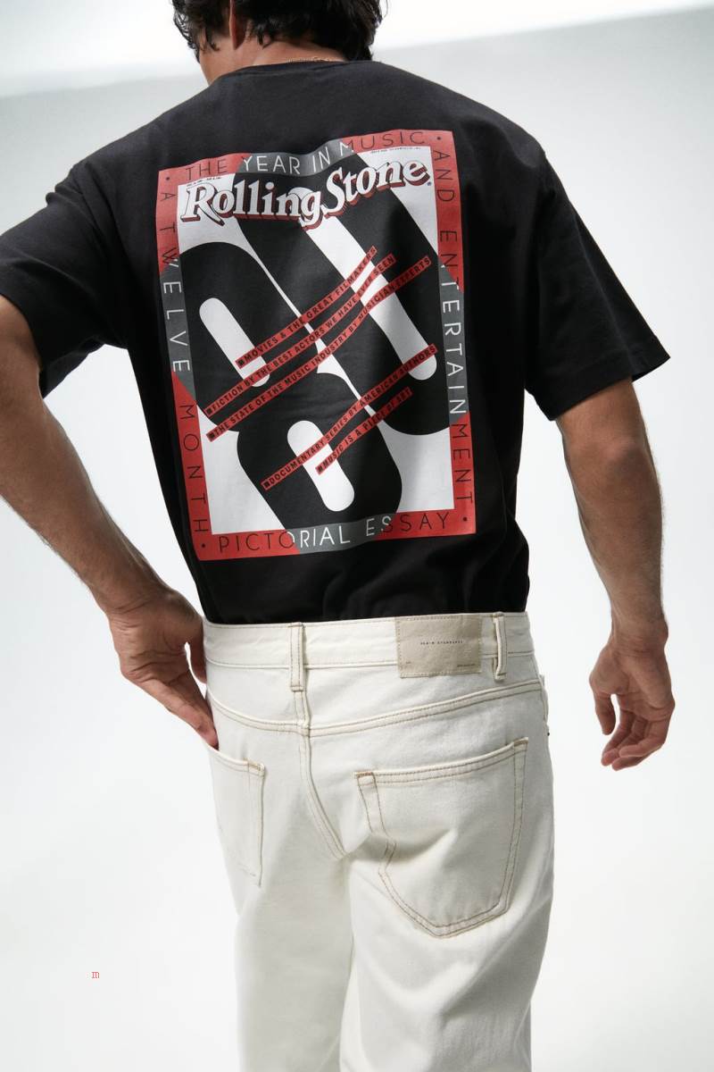 ZARA ROLLING STONE ® PRINT T-shirt Herr Svarta | WTSDK-8254
