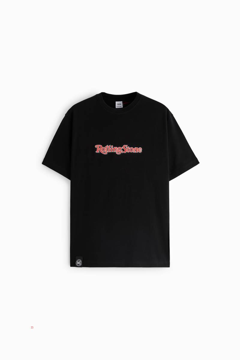 ZARA ROLLING STONE ® PRINT T-shirt Herr Svarta | WTSDK-8254
