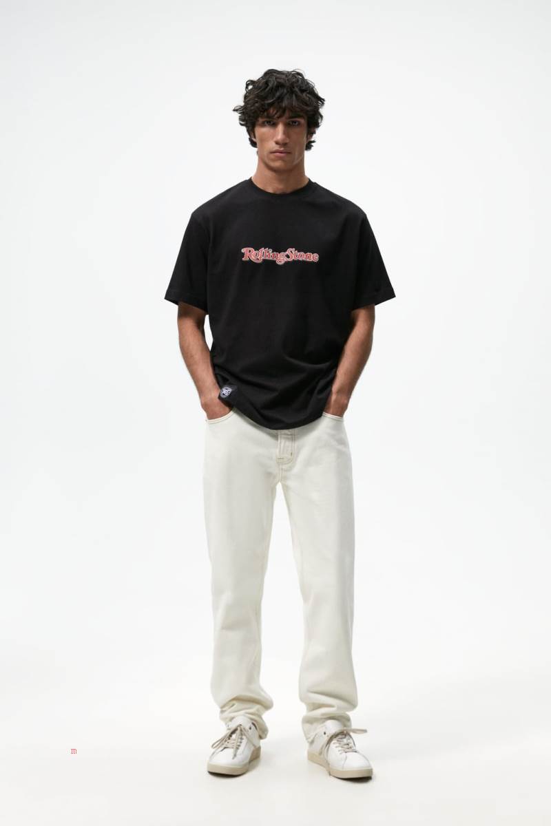 ZARA ROLLING STONE ® PRINT T-shirt Herr Svarta | WTSDK-8254