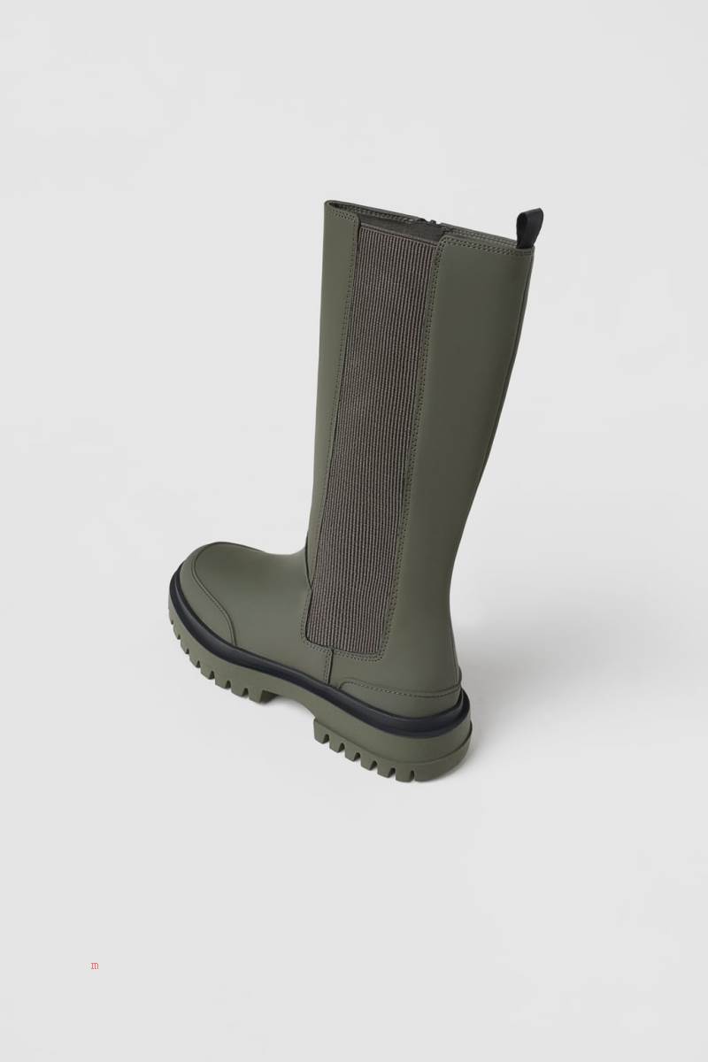 ZARA RUBBERISED BOOT WITH TRACK Gummistövlar Tjej Gröna | PHUAV-2589