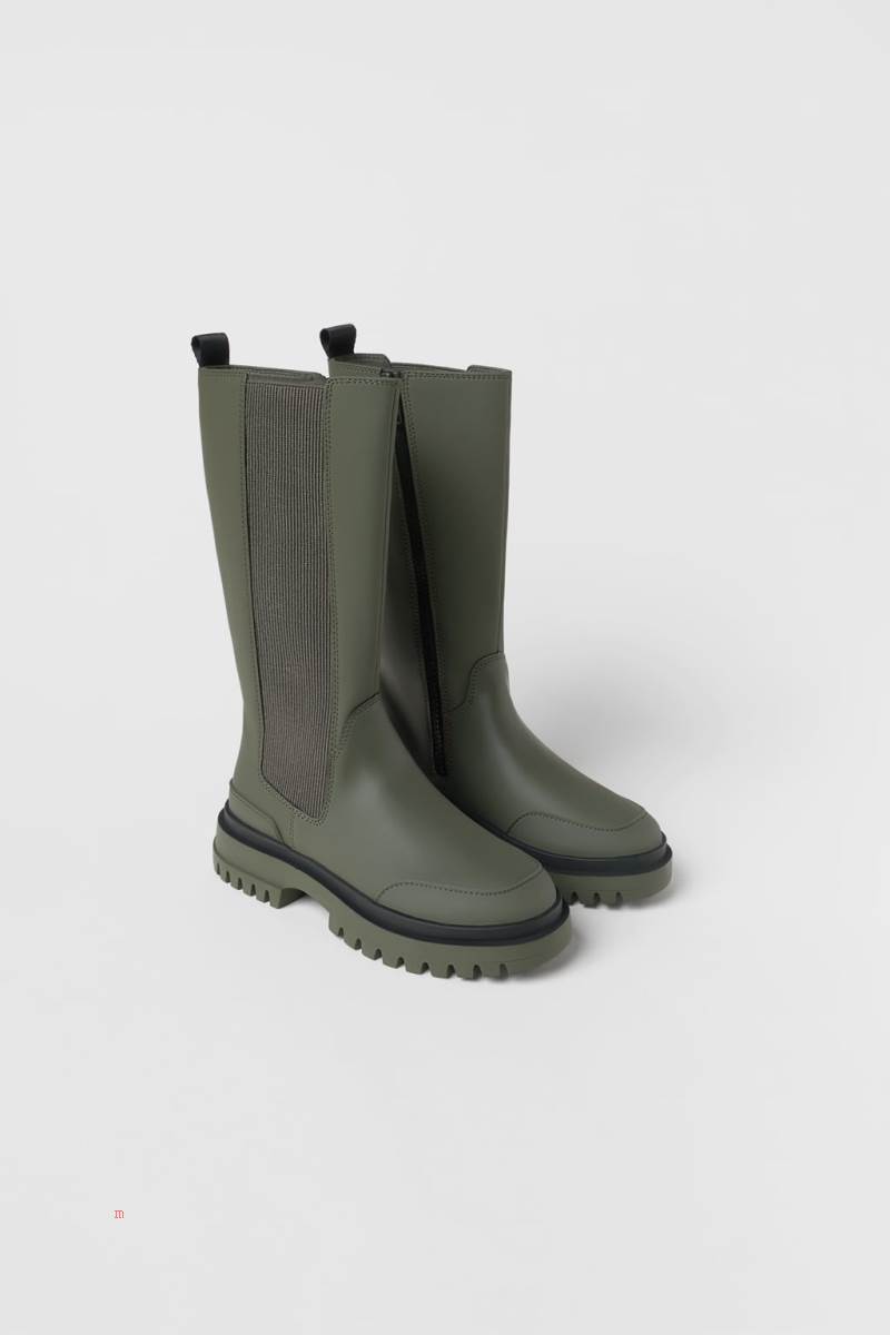 ZARA RUBBERISED BOOT WITH TRACK Gummistövlar Tjej Gröna | PHUAV-2589