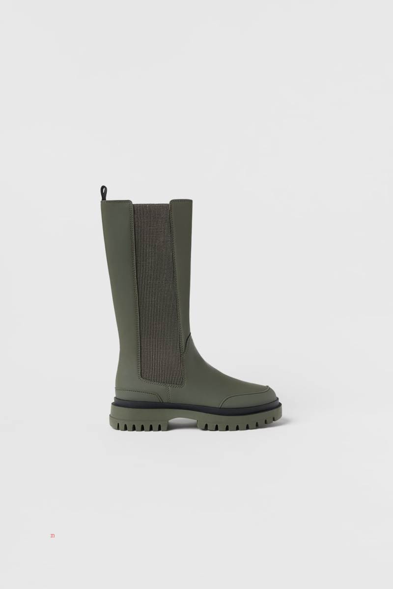 ZARA RUBBERISED BOOT WITH TRACK Gummistövlar Tjej Gröna | PHUAV-2589