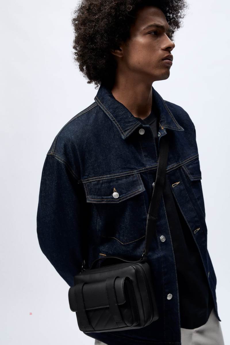 ZARA RUBBERISED Crossbody Väska Herr Svarta | ZYEMV-4073