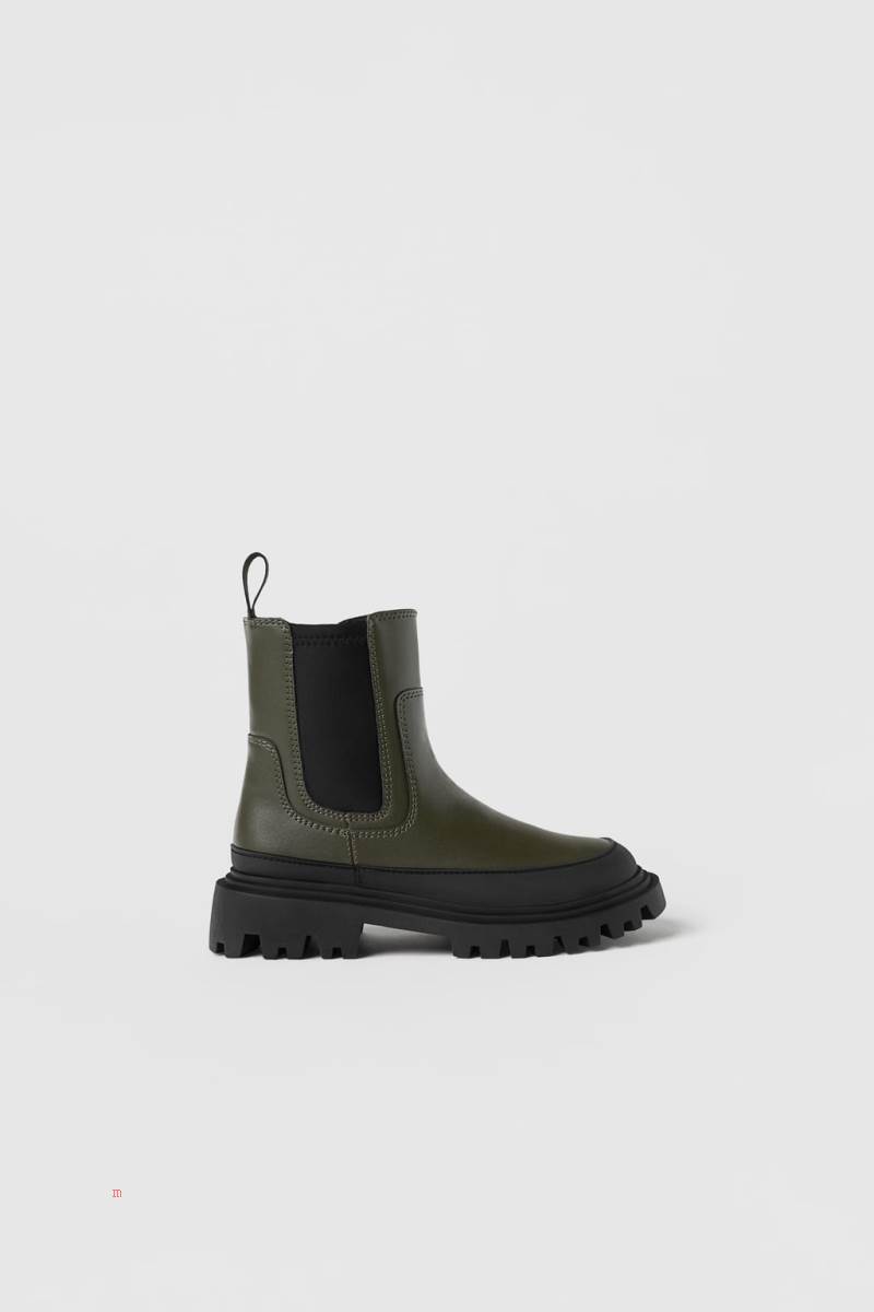 ZARA RUBBERISED ELASTIC Ankelboots Tjej Gröna | WQLSD-8425