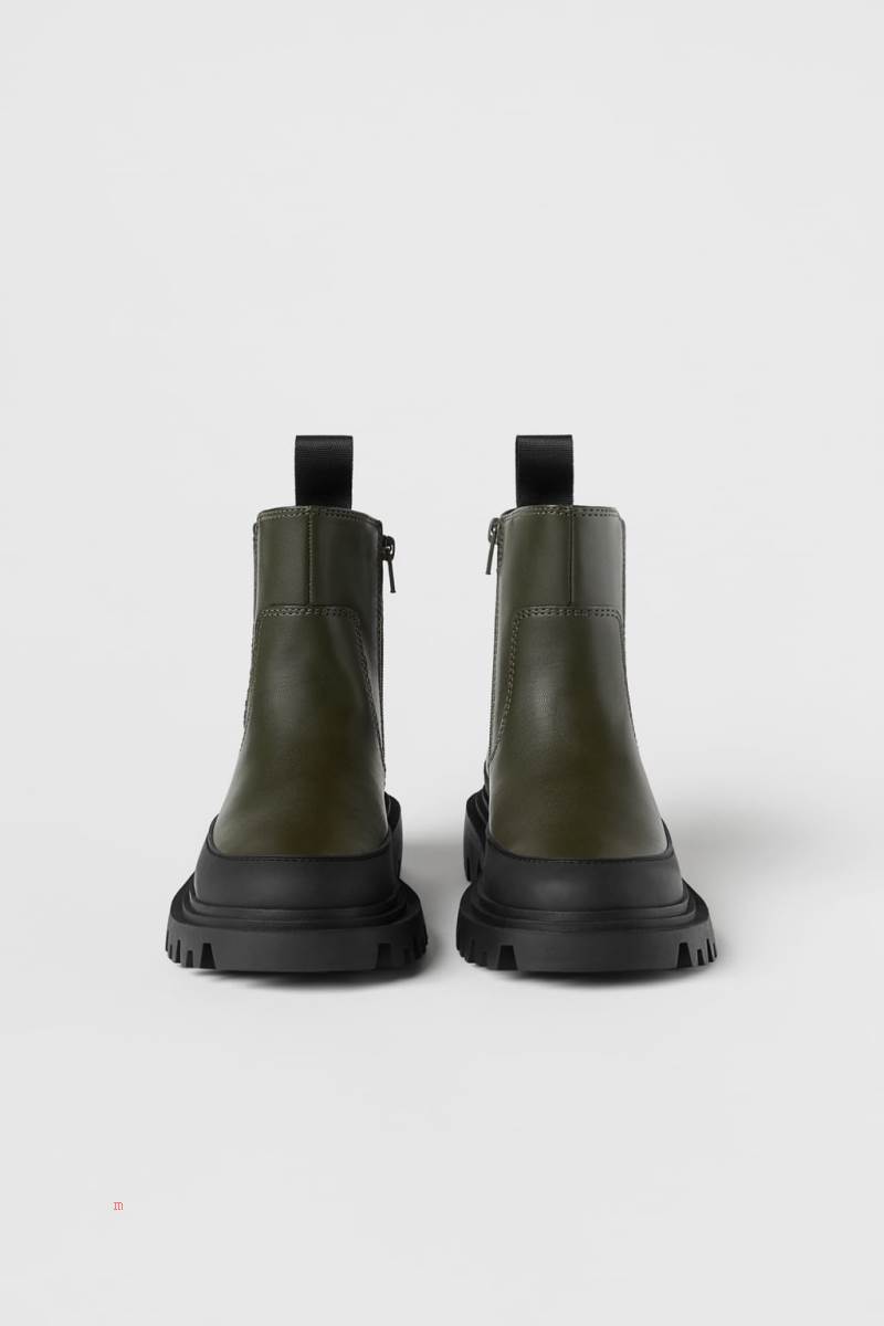 ZARA RUBBERISED ELASTIC Ankelboots Tjej Gröna | WQLSD-8425