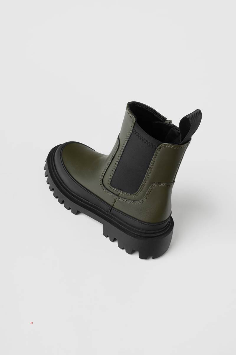 ZARA RUBBERISED ELASTIC Ankelboots Tjej Gröna | WQLSD-8425