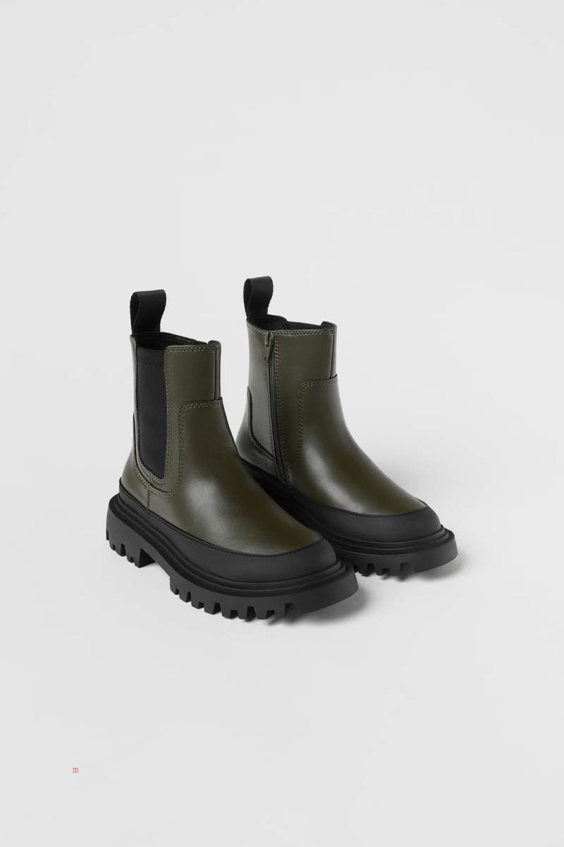 ZARA RUBBERISED ELASTIC Ankelboots Tjej Gröna | WQLSD-8425