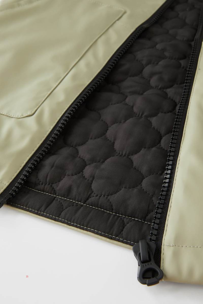ZARA RUBBERISED PARKA WITH QUILTED LINING Vinterjackor Tjej Khaki | LQFAK-4231