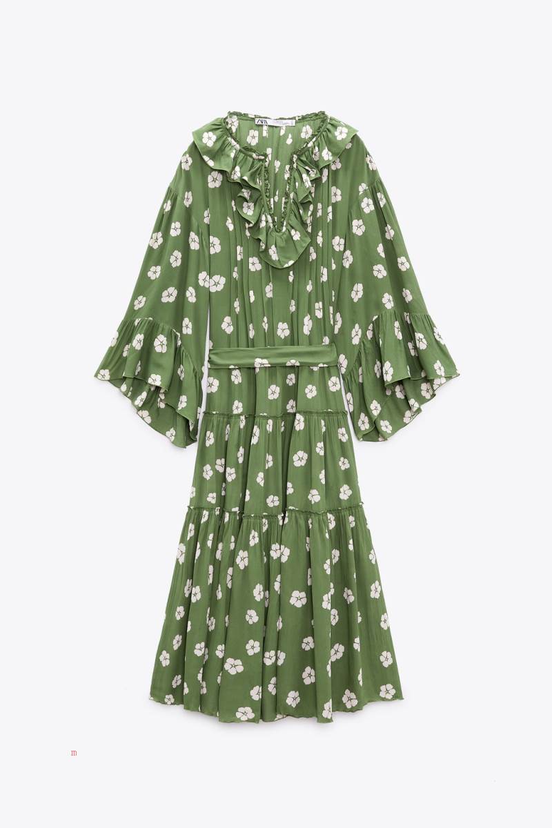 ZARA RUFFLED LIMITED EDITION Klänning Dam Gröna | EYIUX-8351