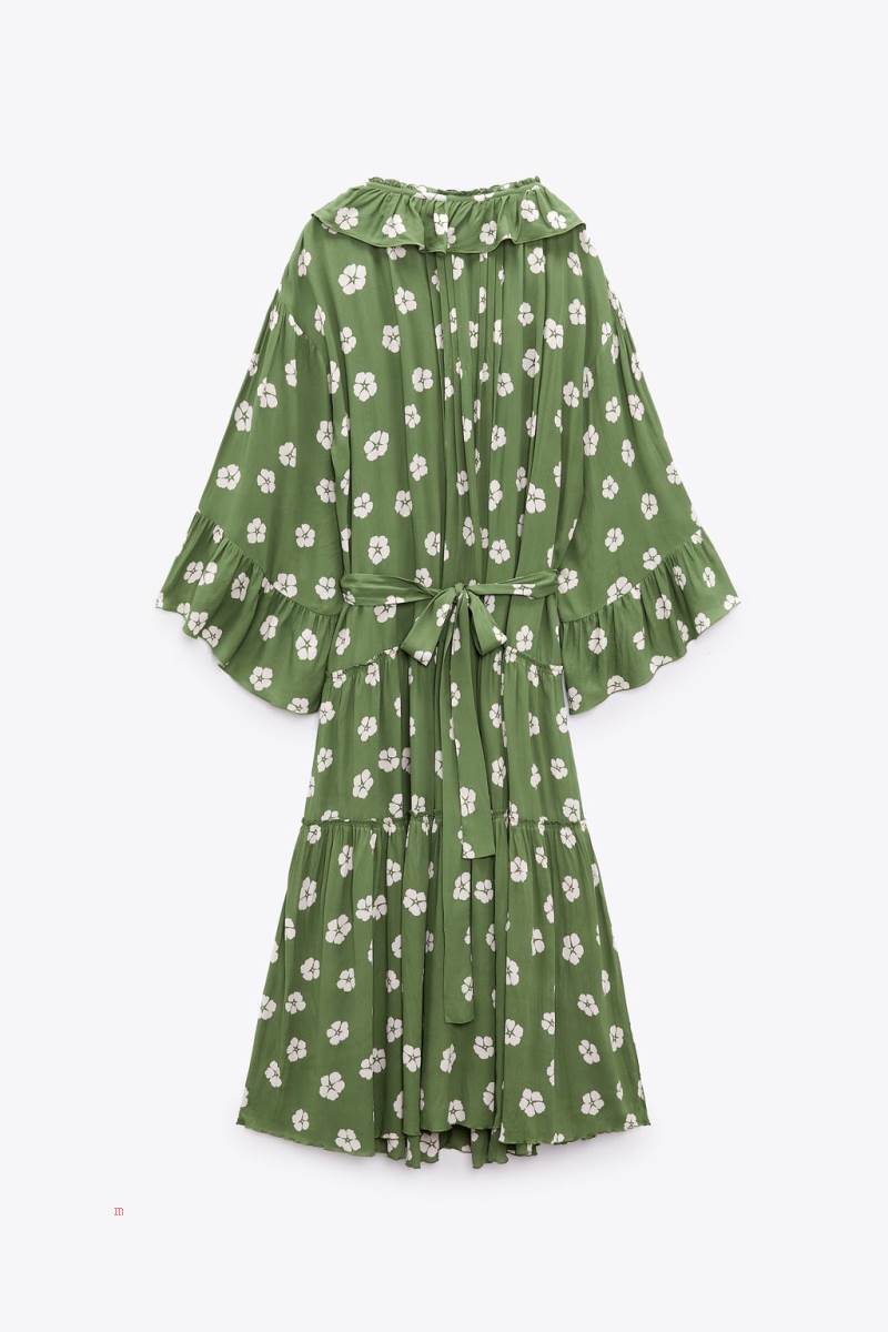 ZARA RUFFLED LIMITED EDITION Klänning Dam Gröna | EYIUX-8351