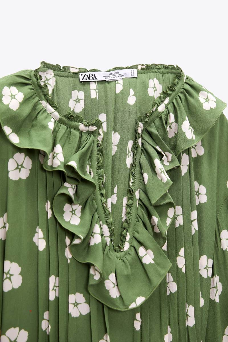ZARA RUFFLED LIMITED EDITION Klänning Dam Gröna | EYIUX-8351